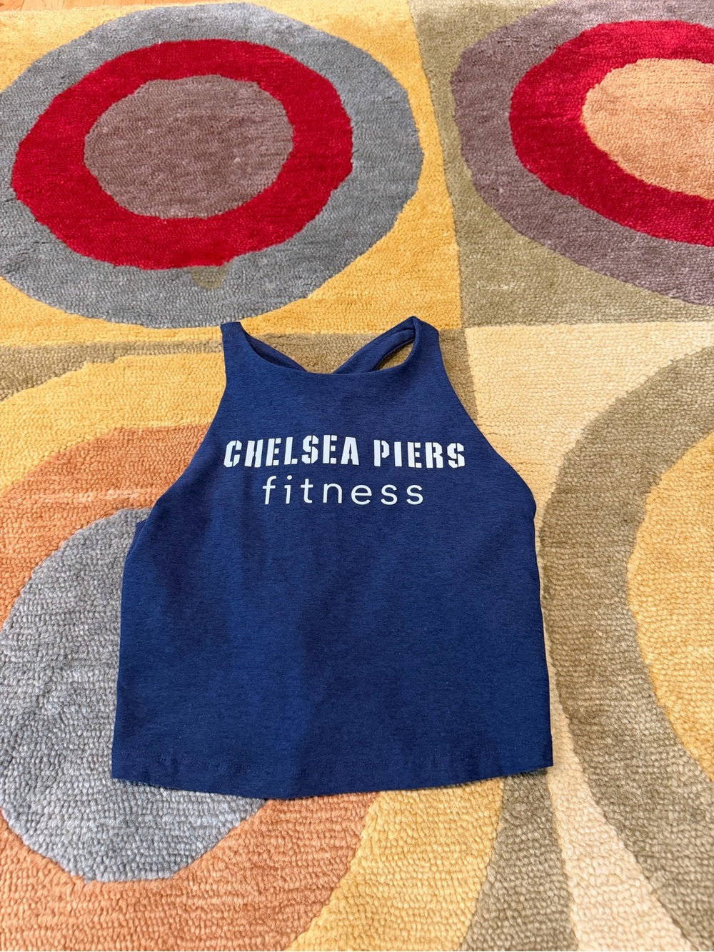 Beyond Yoga Spacedye Refocus Cropped Tank Top Built in Bra Chelsea Piers Logo S